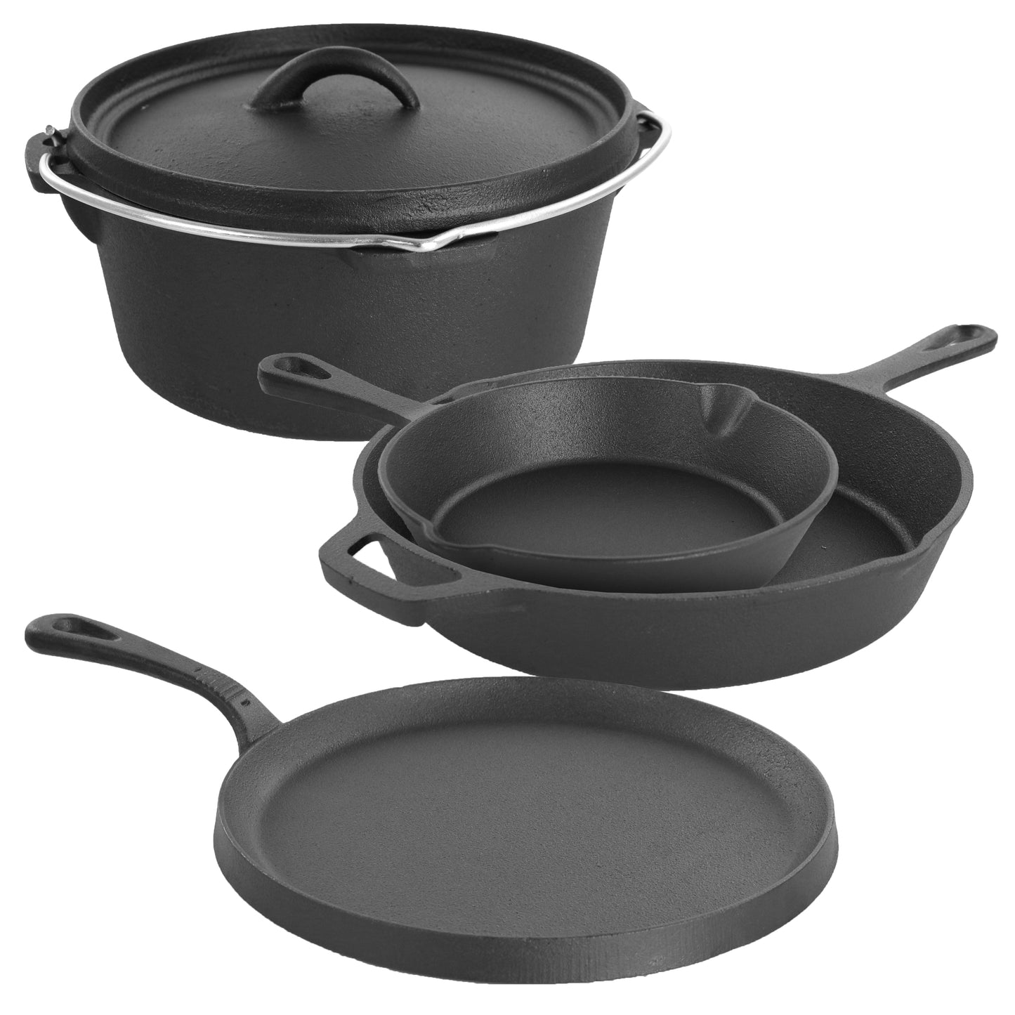 MegaChef Pre-Seasoned Cast Iron 5-Piece Kitchen Cookware Set, Pots and Pans - American Smart