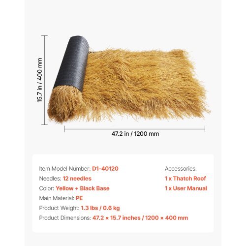 Artificial Thatch Grass Roof, 1.3 x 3.9 ft Tiki Bar Hut Thatch Roofing Roll, Waterproof & Fire-Resistant, Palapa Tiki Roof Mat for Patio Pool Beach Tropical Hawaiian Party Dcor