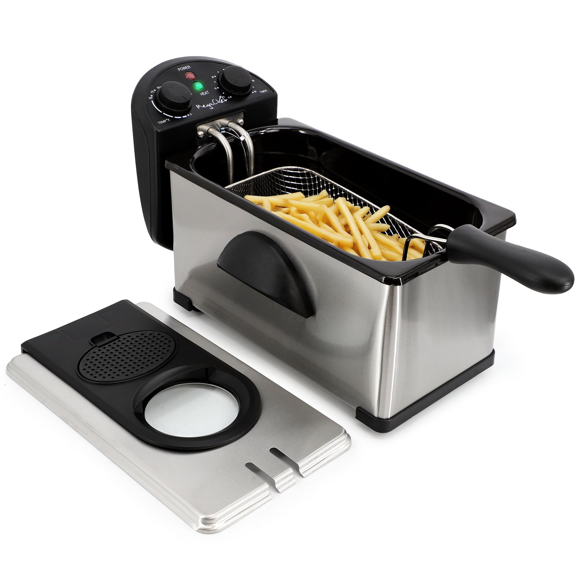 MegaChef 3.17 Quart Stainless Steel Electric Deep Fryer with Timer - American Smart