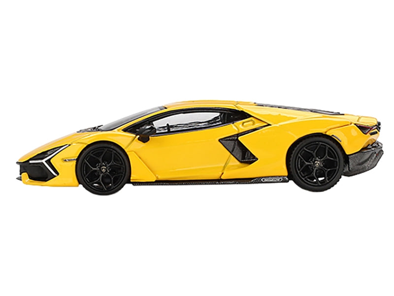 Yellow Lamborghini Revuelto Giallo 1/64 diecast model car by Mini GT, detailed Lamborghini models, front view image
