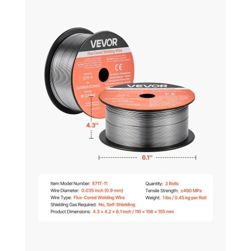 Flux Core MIG Welding Wire, E71T-11 0.035-inch 1 LBS, Gasless Mild Steel Welding Wire with Low Spatter for All Position Arc Welding, Self-Shielded for Outdoor Use (Pack of 3 Rolls) - American Smart