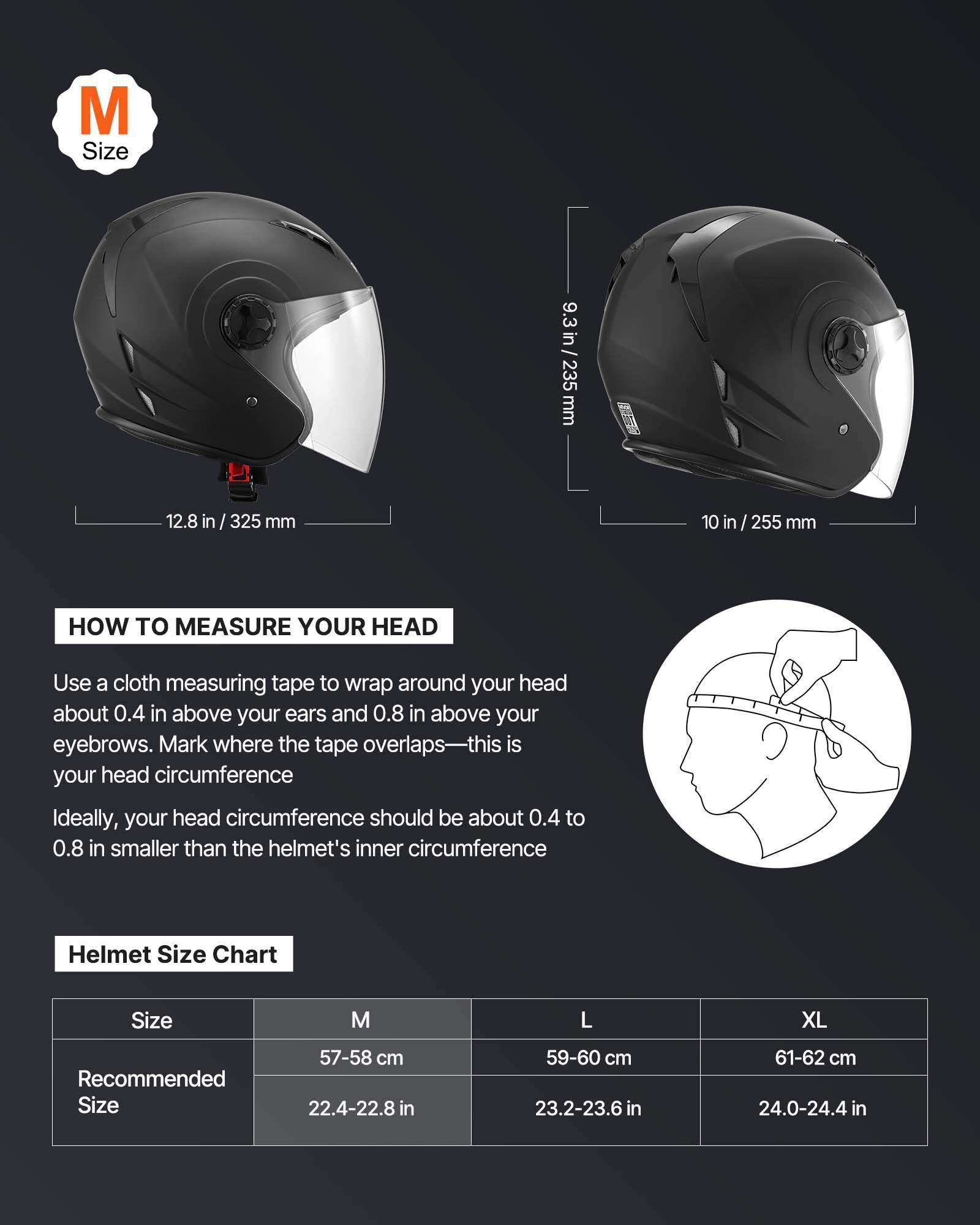 Motorcycle Helmet, 3/4 Open Face, Adult Motocross Dirt Bike Helmet with Clear Visor, Comfortable Motorbike Racing Street with Detachable Liner for Men & Women, DOT Approved, (Matte Black, M) - American Smart