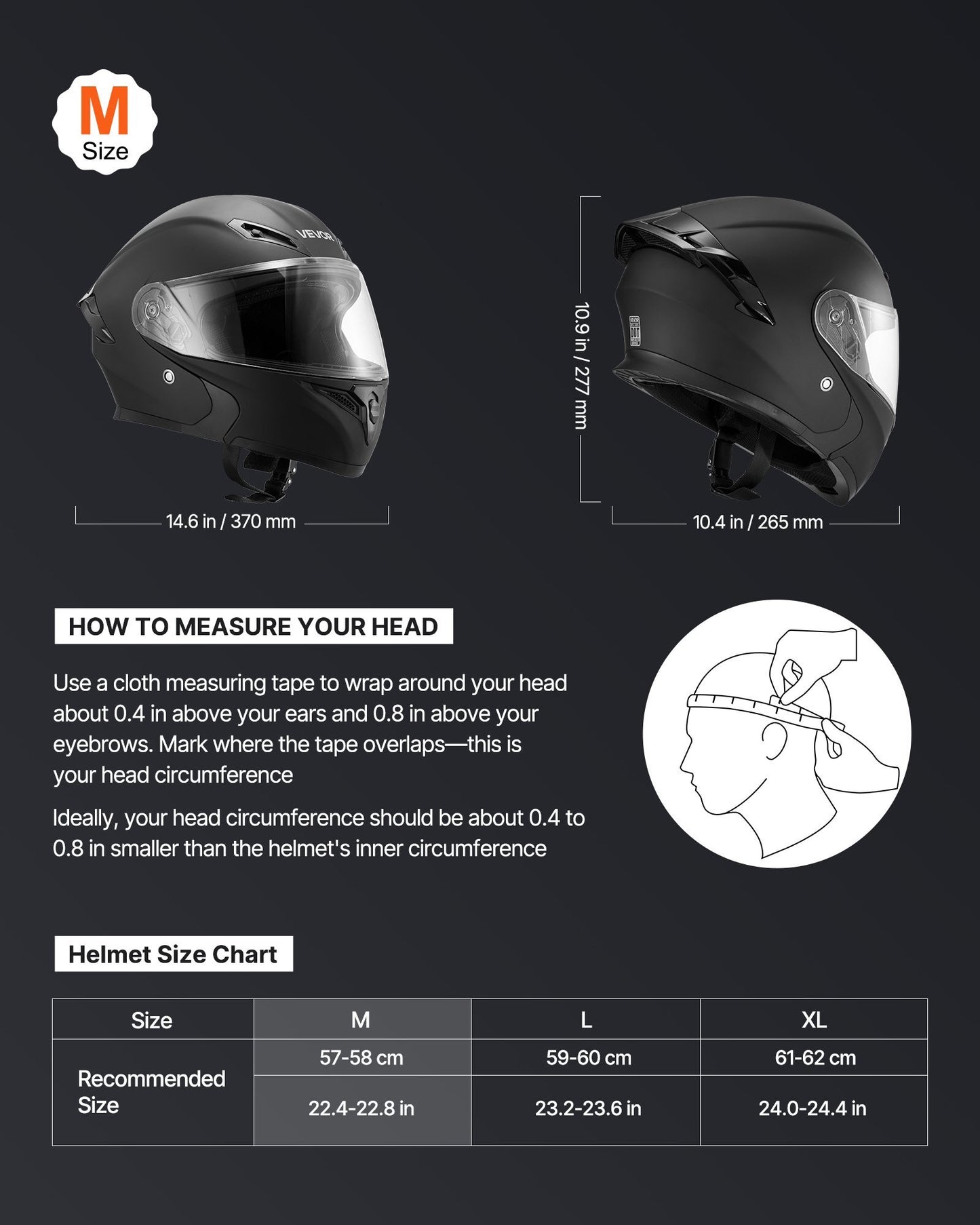 Motorcycle Helmet, Modular, Adult Motocross Dirt Bike Helmet with Large Clear Visor, Comfortable Motorbike Racing Street with Detachable Liner for Men & Women, DOT Approved, (Matte Black, M) - American Smart