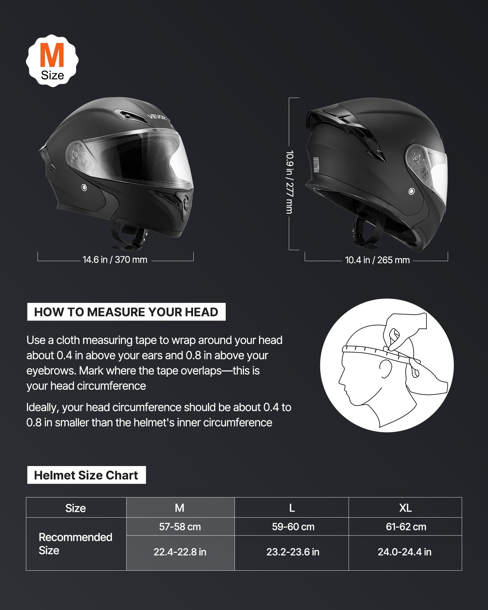 Motorcycle Helmet, Modular, Adult Motocross Dirt Bike Helmet with Large Clear Visor, Comfortable Motorbike Racing Street with Detachable Liner for Men & Women, DOT Approved, (Matte Black, M) - American Smart