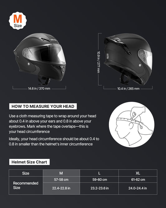 Motorcycle Helmet, Modular, Adult Motocross Dirt Bike Helmet with Large Clear Visor, Comfortable Motorbike Racing Street with Detachable Liner for Men & Women, DOT Approved, (Matte Black, M) - American Smart