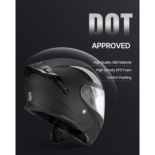 Motorcycle Helmet, Modular, Adult Motocross Dirt Bike Helmet with Large Clear Visor, Comfortable Motorbike Racing Street with Detachable Liner for Men & Women, DOT Approved, (Matte Black, M) - American Smart