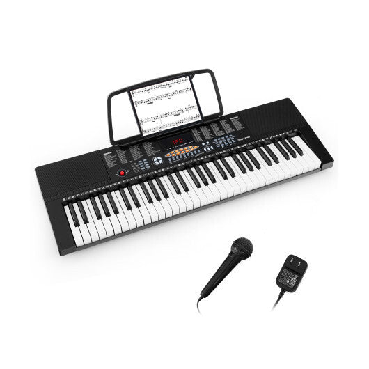 61-Key Electronic Keyboard Piano with 3 Teaching Modes  LED Display and Dual Keyboard - Color: Black