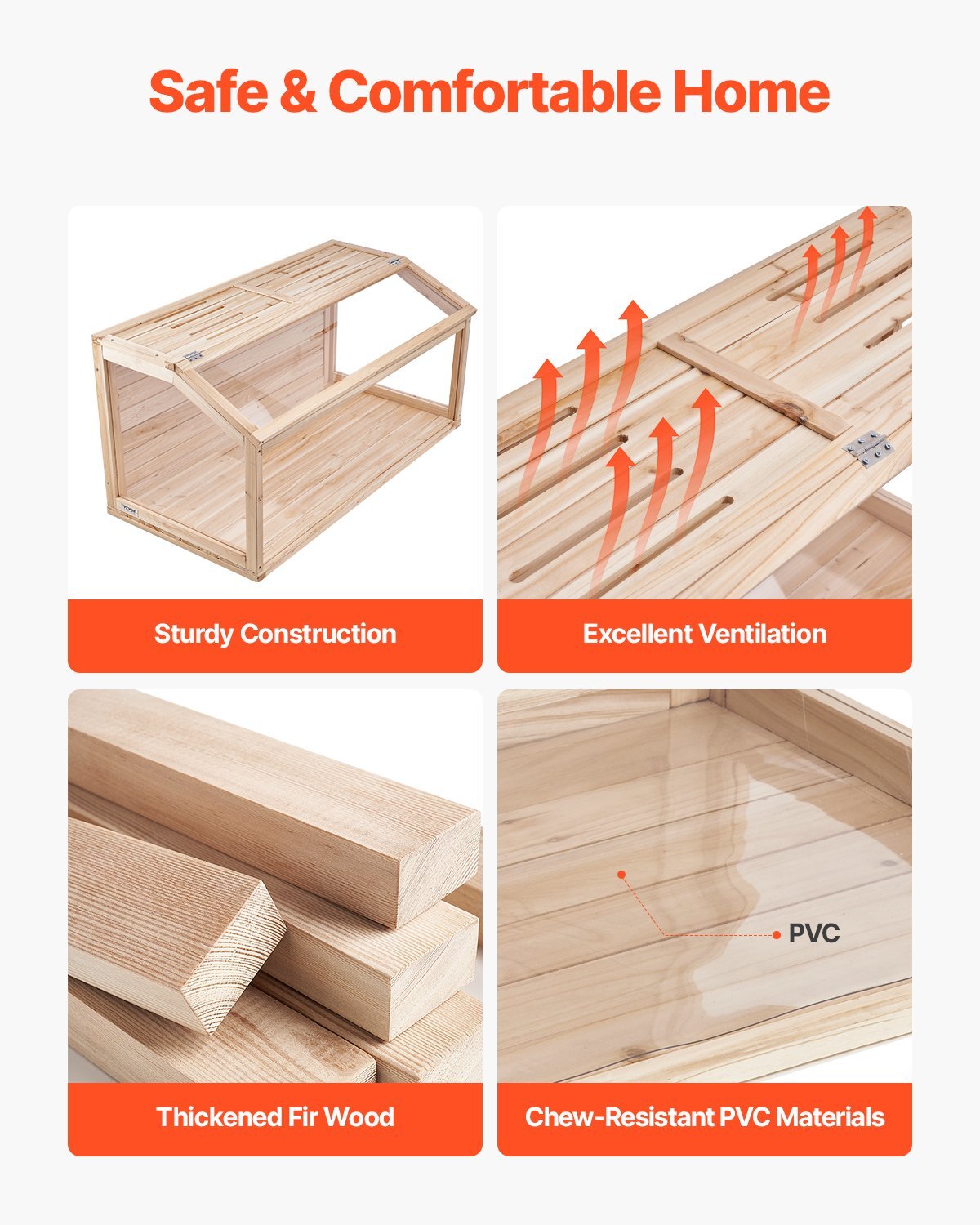 Wooden Hamster Cage, 270? Viewing Hamster Habitat, 32 x 16 x 16 in, Dwarf Hamster Cages with Openable Top, Ventilated Small Animal Cage, Pet Mouse Cage for Gerbils, Rats, Guinea Pigs, Mice