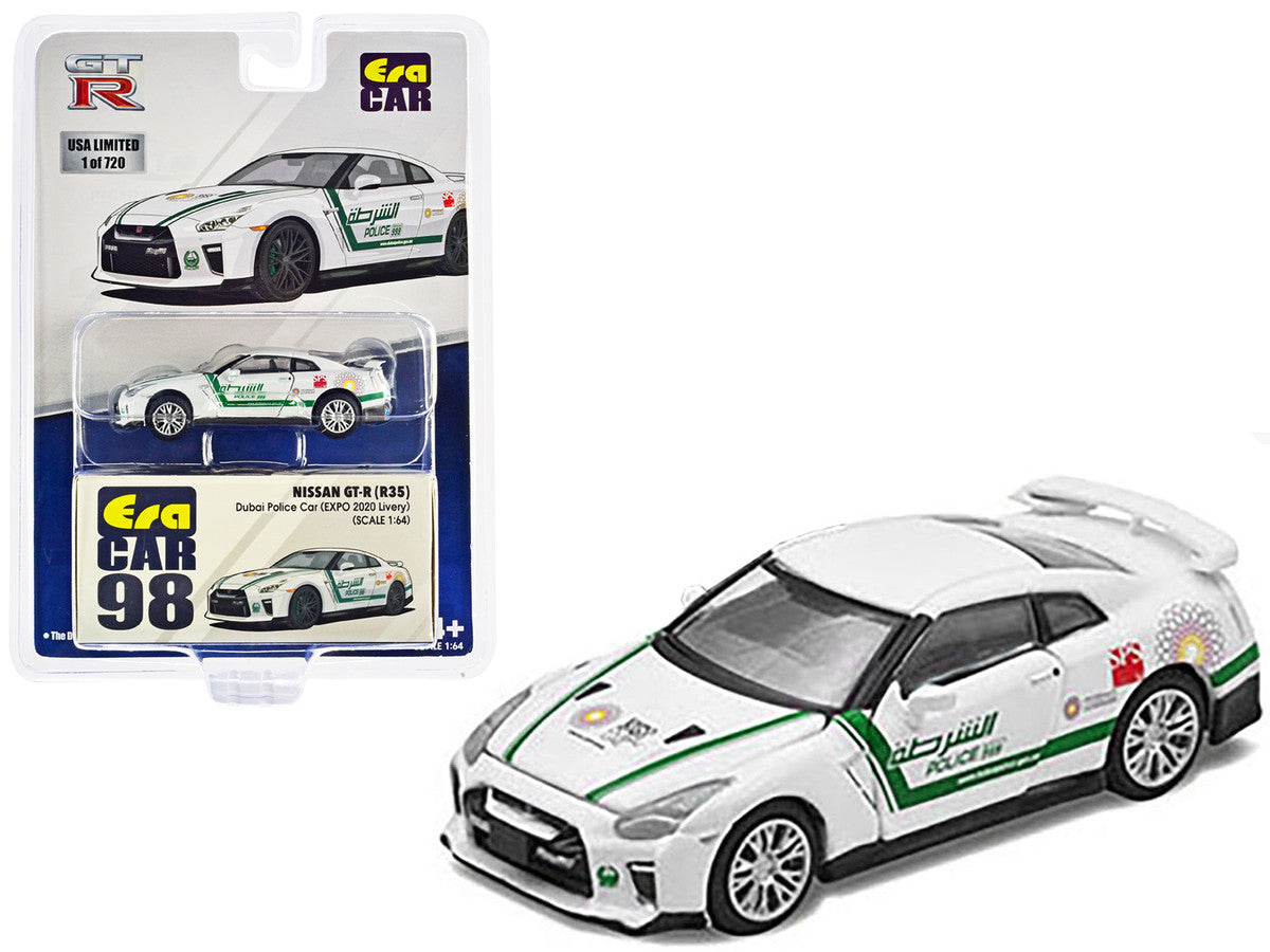 Nissan GT-R (R35) White Dubai Police "EXPO 2020" Livery Limited Edition to 720 pieces Worldwide 1/64 Diecast Model Car by Era Car-0