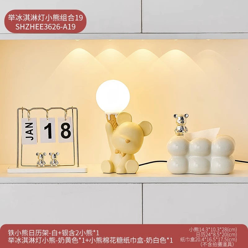 Cute Creative Bear Small Night Lamp Decoration Internet Celebrity Bedroom Bedside Children's Room Table Lamp Birthday Gift Girl Practical