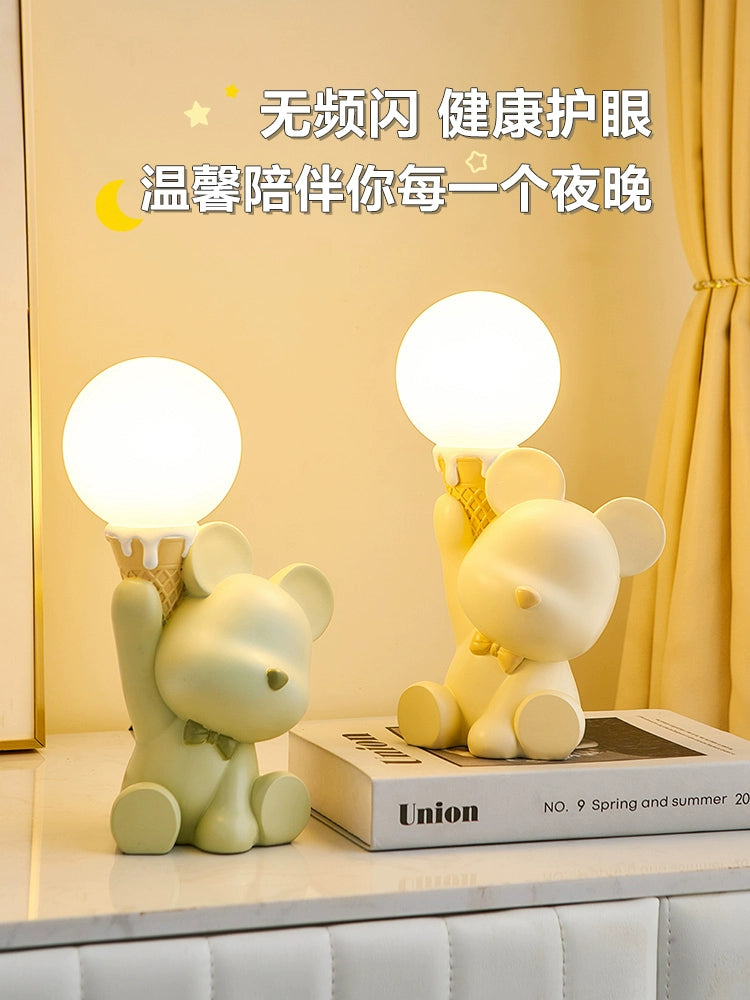 Cute Creative Bear Small Night Lamp Decoration Internet Celebrity Bedroom Bedside Children's Room Table Lamp Birthday Gift Girl Practical