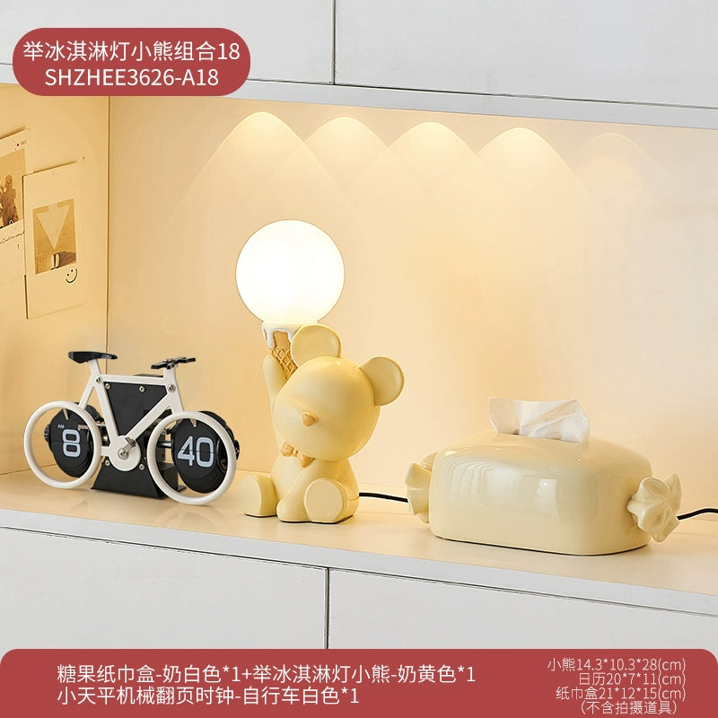 Cute Creative Bear Small Night Lamp Decoration Internet Celebrity Bedroom Bedside Children's Room Table Lamp Birthday Gift Girl Practical