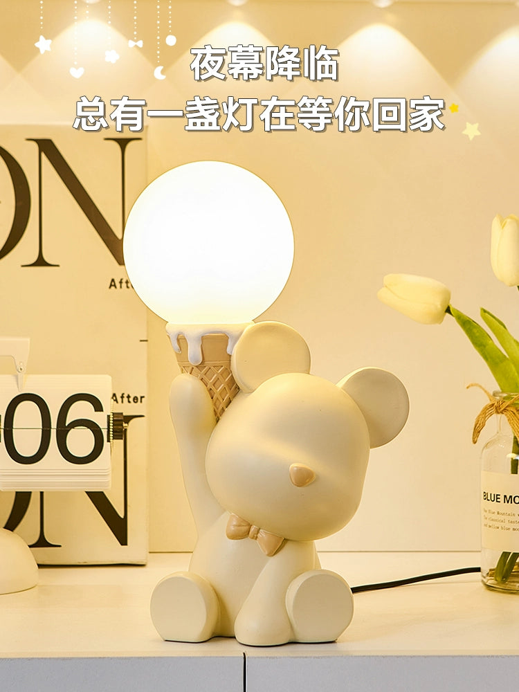 Cute Creative Bear Small Night Lamp Decoration Internet Celebrity Bedroom Bedside Children's Room Table Lamp Birthday Gift Girl Practical