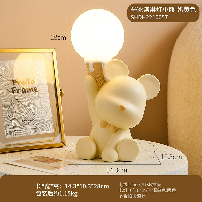Cute Creative Bear Small Night Lamp Decoration Internet Celebrity Bedroom Bedside Children's Room Table Lamp Birthday Gift Girl Practical