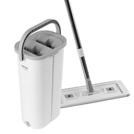 Mop and Bucket with Wringer Set, Wet & Dry Use, Flat Mop and Bucket System with 3 Washable Microfiber Pads, Flat Mop with Stainless Steel Handle, Mop Bucket Set for Hardwood Tile Vinyl - American Smart