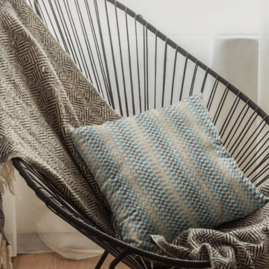 Garden Tassel Blue Stripes Luxury Outdoor/Indoor Throw Pillow-0