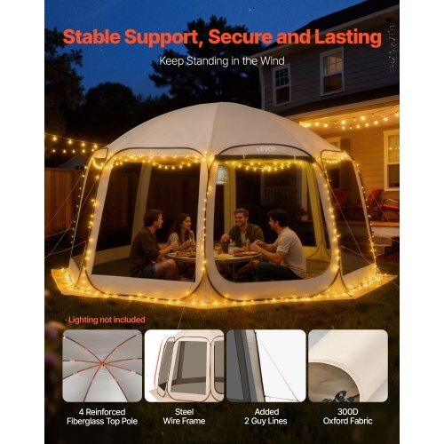 Screen House Tent, 15 x 13.8 ft, 12-15 Person Pop Up Screen Tent, Portable Screened in Canopy with Carry Bag, Netting Sides, Ground Stakes, for Garden, Patio, Backyard, Outdoor Activities, Beige