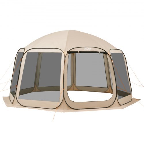 Screen House Tent, 15 x 13.8 ft, 12-15 Person Pop Up Screen Tent, Portable Screened in Canopy with Carry Bag, Netting Sides, Ground Stakes, for Garden, Patio, Backyard, Outdoor Activities, Beige