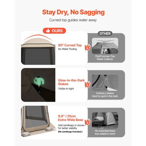 Screen House Tent, 10 x 9.2 ft, 4-8 Person Pop Up Screen Tent with Extended Awning, Portable Screened in Canopy with Carry Bag, Netting Sides, for Patio, Backyard, and Outdoor Activities, Beige