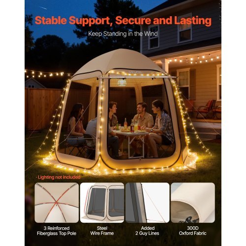 Screen House Tent, 10 x 9.2 ft, 4-8 Person Pop Up Screen Tent with Extended Awning, Portable Screened in Canopy with Carry Bag, Netting Sides, for Patio, Backyard, and Outdoor Activities, Beige