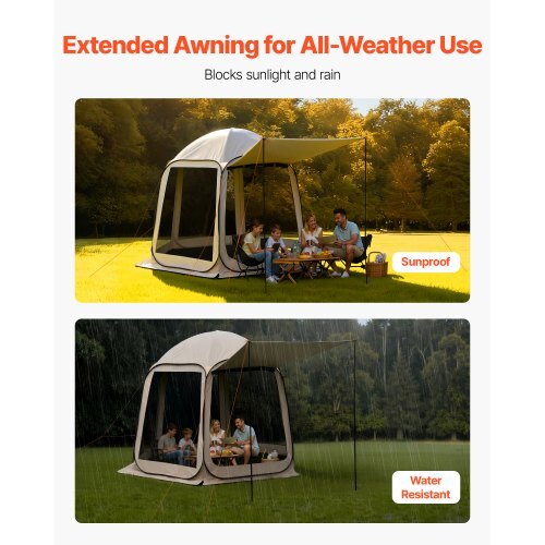 Screen House Tent, 10 x 9.2 ft, 4-8 Person Pop Up Screen Tent with Extended Awning, Portable Screened in Canopy with Carry Bag, Netting Sides, for Patio, Backyard, and Outdoor Activities, Beige