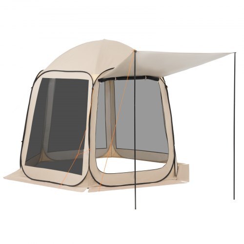Screen House Tent, 10 x 9.2 ft, 4-8 Person Pop Up Screen Tent with Extended Awning, Portable Screened in Canopy with Carry Bag, Netting Sides, for Patio, Backyard, and Outdoor Activities, Beige
