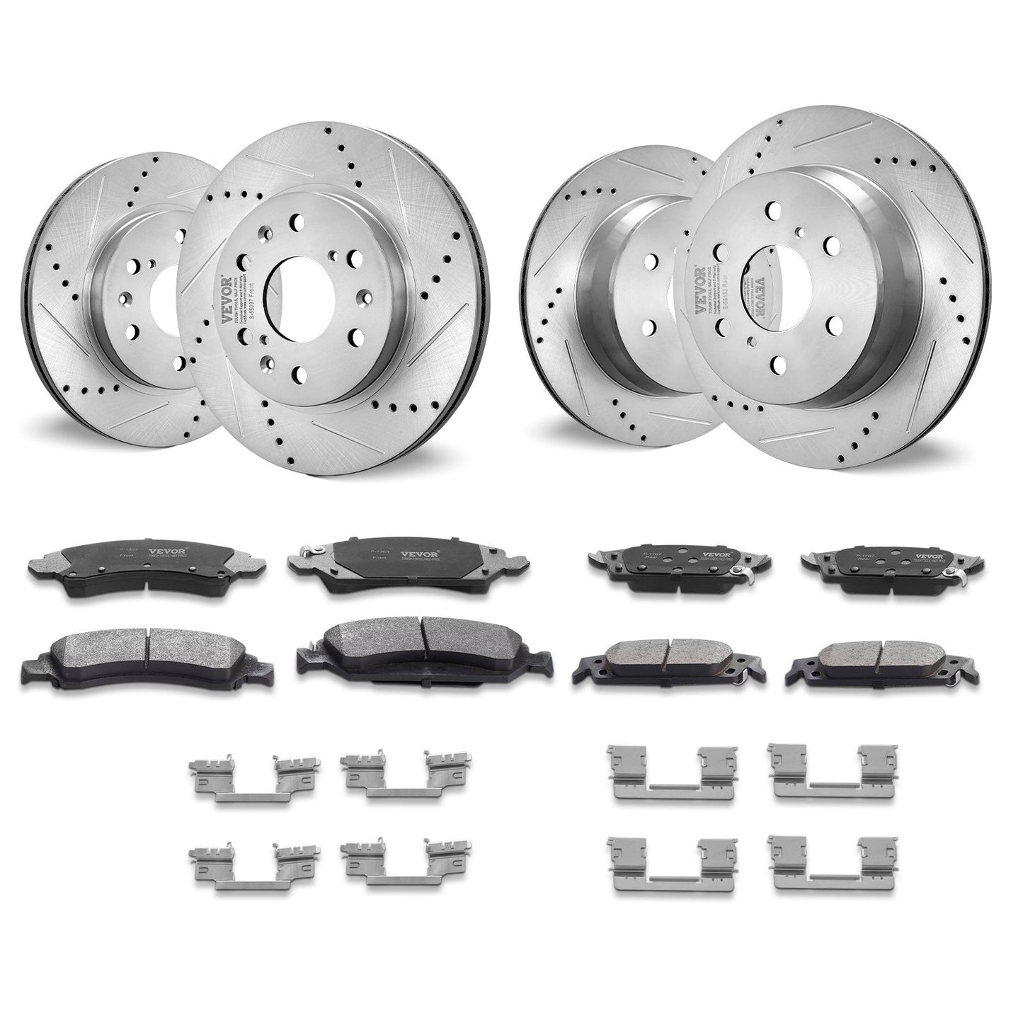 Front Rear Brake Kit for 2014-2018 Chevy Silverado GMC Sierra 1500, 2015-2020 Suburban Tahoe Yukon XL Escalade ESV, Drilled & Slotted Brake Rotors Ceramic Brake Pads Replacement Kit - American Smart