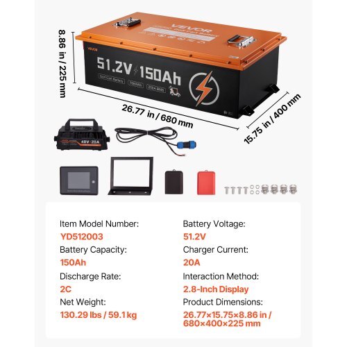 48V (51.2V) 150AH Lithium Golf Cart Battery, with 20A Charger, Lifepo4 Battery Kit, Built-in 250A BMS, with Bluetooth & Touch Monitor, 2C Discharge, 4000 Cycles, for Golf Carts, Trolling Motors - American Smart