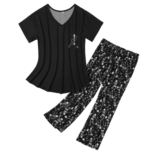 Zando Womens Halloween Pajamas Women Halloween Pjs Women Halloween Pajamas for Women Halloween Pajama Set Plus Size Pajamas for Women Soft Comfy Plus Size Pajama Set Pajama Sets Skull Large