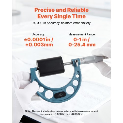 4 PCS Micrometer Set, 0-1"/1-2"/2-3"/3-4" Machinist Outside Micrometer, Ultra-Precision 0.0001 Accuracy, Professional Machinist Tools with Protective Case, for Metalworking & Engineering