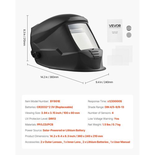Welding Helmet Auto Darkening, 3.94" x 3.15" True Color Welding Hood, Solar-Powered Welder Mask 4 Arc Sensors, Wide Shade 4/5-9/9-13 for TIG MIG Weld Cutting Grinding Application - METIS Series