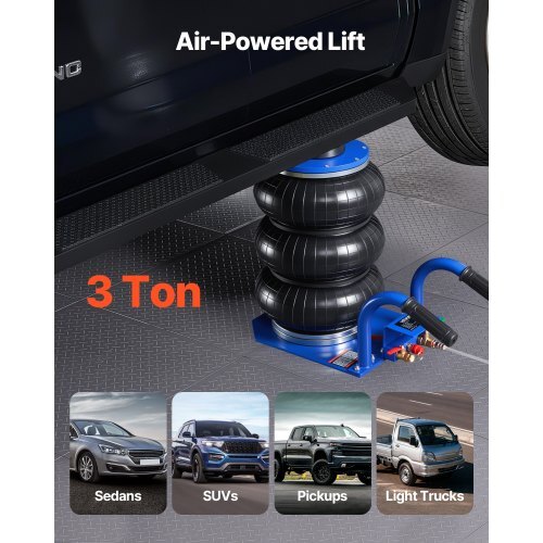 Air Jack, 3 Ton/6613 lbs Triple Bag Air Jack, Airbag with Six Steel Pipes, Lift Up to 17.7 inch/450 mm, 1-6 s Fast Lifting Pneumatic with Short Handles for Car, SUV, Pickup Truck Repair, Garage - American Smart