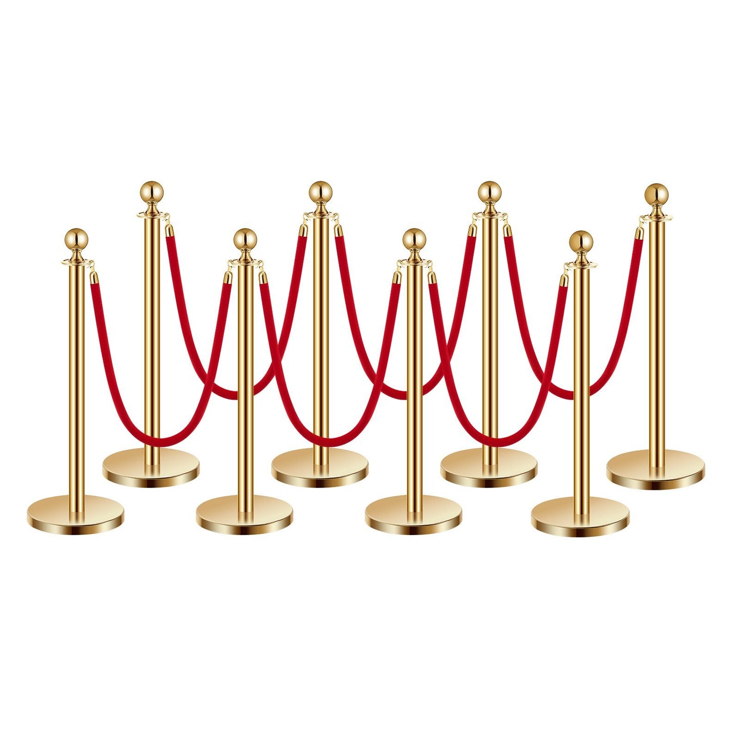 Stanchions and Velvet Ropes 8Pcs, Hollow Base with Stainless Steel Post, 6 Red Velvet Ropes and Posts, Crowd Control Barriers Gold Stanchions, Red Carpet Runner Poles for Party Supplies - American Smart