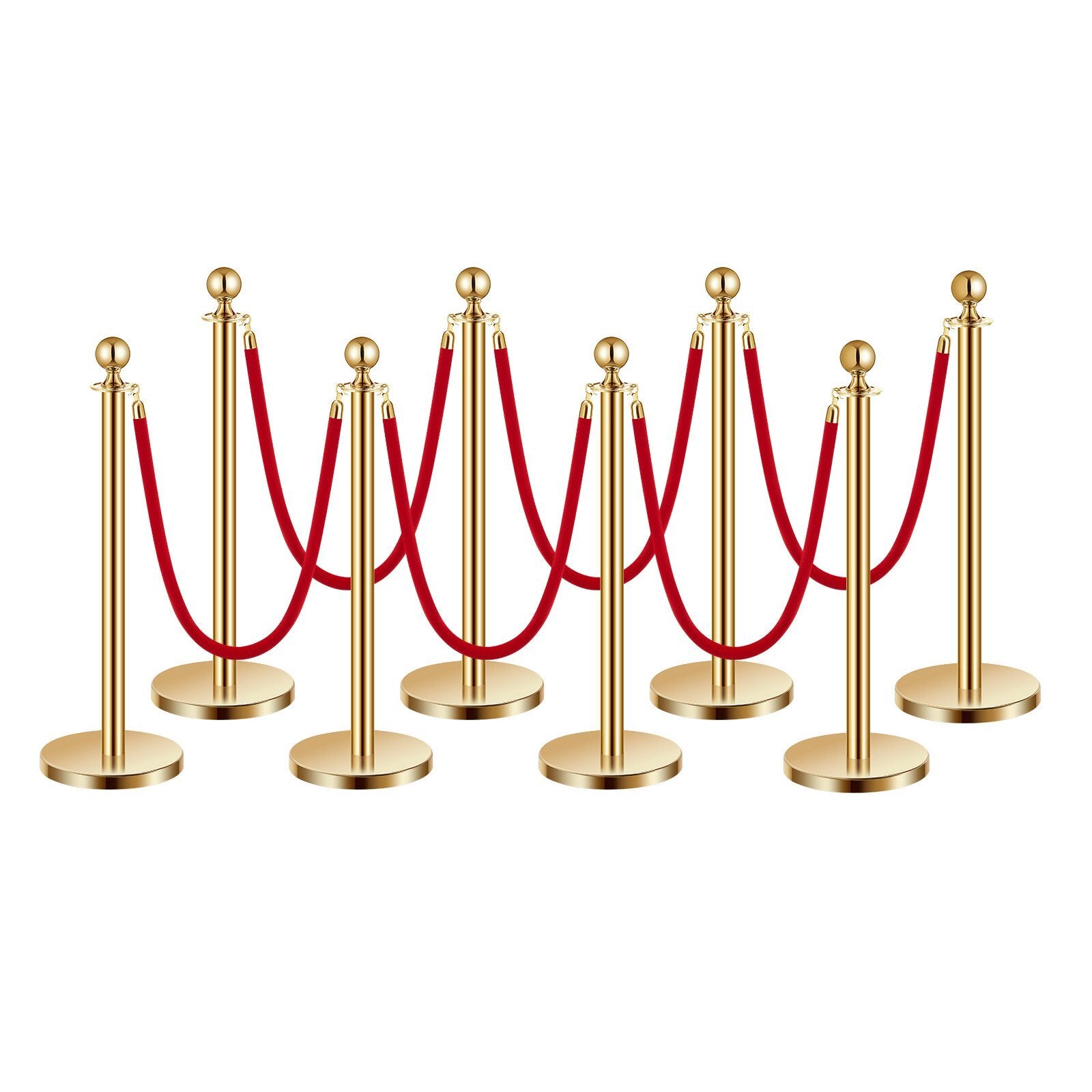 Stanchions and Velvet Ropes 8Pcs, Hollow Base with Stainless Steel Post, 6 Red Velvet Ropes and Posts, Crowd Control Barriers Gold Stanchions, Red Carpet Runner Poles for Party Supplies - American Smart