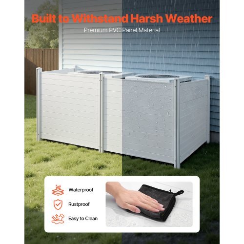 4 Panels Outdoor Privacy Screen, 50 x 50 in Air Conditioner Fence with 27.6 in Ground Stakes, Pool Equipment Enclosure, Horizontal Vinyl Privacy Fence, Ideal for Trash Can and A/C Units, White - American Smart