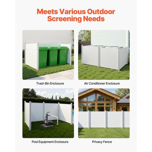 4 Panels Outdoor Privacy Screen, 50 x 50 in Air Conditioner Fence with 27.6 in Ground Stakes, Pool Equipment Enclosure, Horizontal Vinyl Privacy Fence, Ideal for Trash Can and A/C Units, White - American Smart