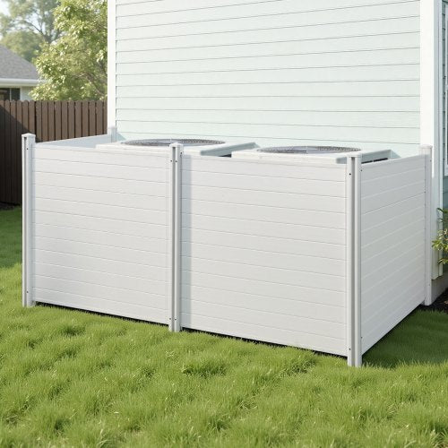 4 Panels Outdoor Privacy Screen, 50 x 50 in Air Conditioner Fence with 27.6 in Ground Stakes, Pool Equipment Enclosure, Horizontal Vinyl Privacy Fence, Ideal for Trash Can and A/C Units, White - American Smart