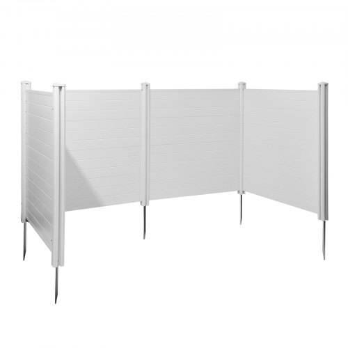 4 Panels Outdoor Privacy Screen, 50 x 50 in Air Conditioner Fence with 27.6 in Ground Stakes, Pool Equipment Enclosure, Horizontal Vinyl Privacy Fence, Ideal for Trash Can and A/C Units, White - American Smart