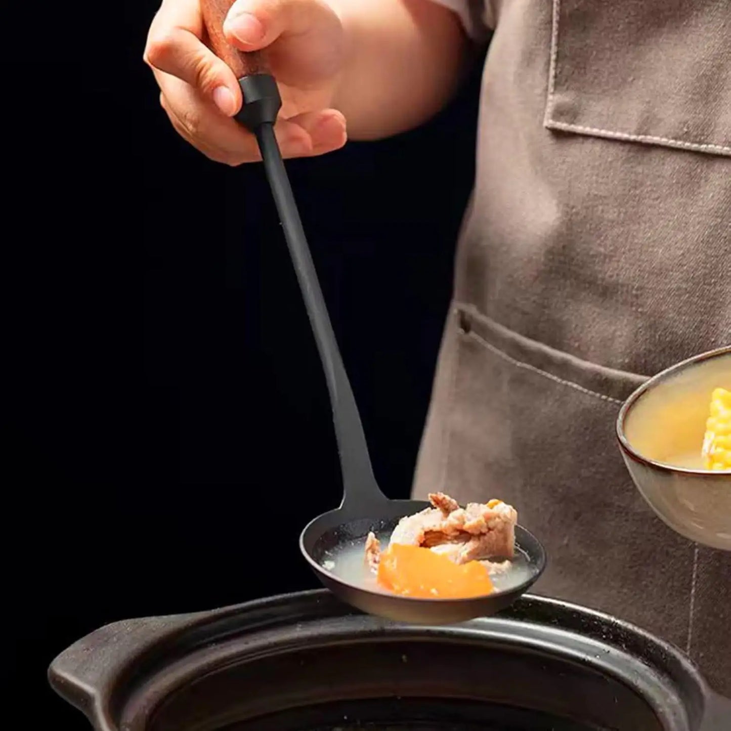 WANGYUANJI IRON SPOON SOUP AND COOKING SPATULA SET, TRADITIONAL CHINESE WOK SPATULA AND LONG WOODEN HANDLE SPOON