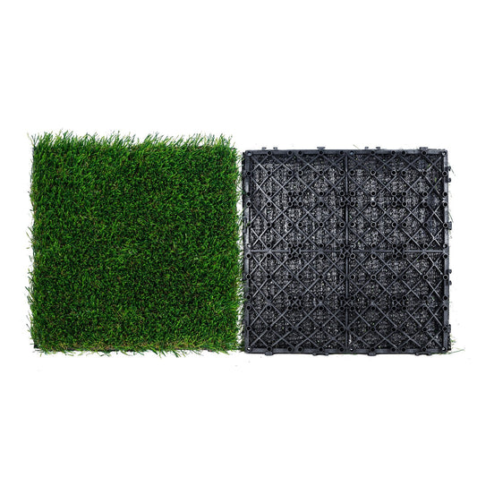 Artifical Grass Tiles Interlocking Turf Deck Set, 18 Pack - 12"x12", Synthetic Fake Grass Self-draining Mat Flooring Decor Pad, Perfect For Multi-Purpose Indoor Outdoor Entryway Scraper Dog Mats - American Smart