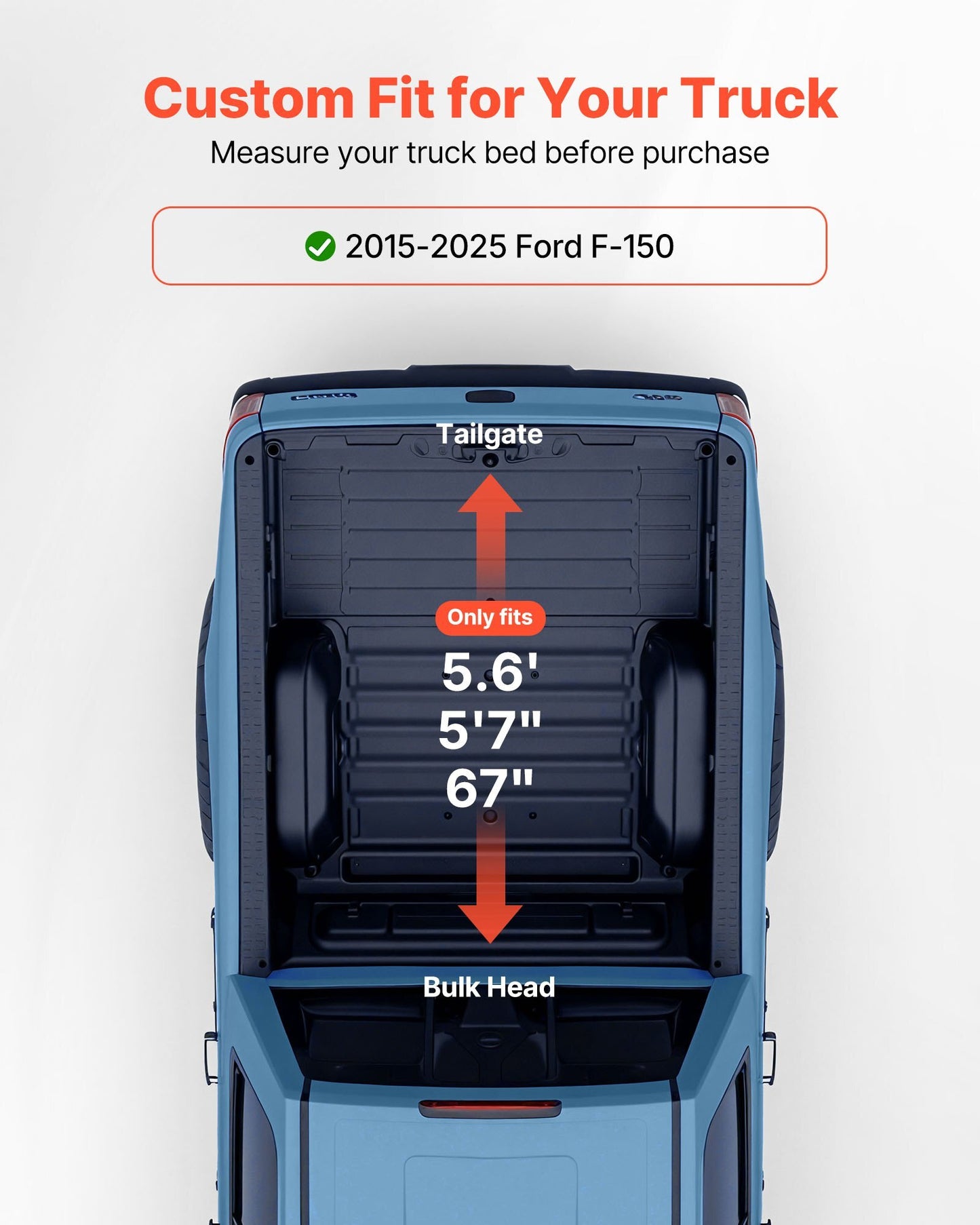 Soft Roll-Up Truck Bed Tonneau Cover, Compatible with 2015-2025 Ford F-150, Fits 5.6 ft (5 ft 7 in/67 in) Bed, Triple-Layer Heavy-Duty PVC Tonneau Cover with Three Aluminum Alloy Support Bars