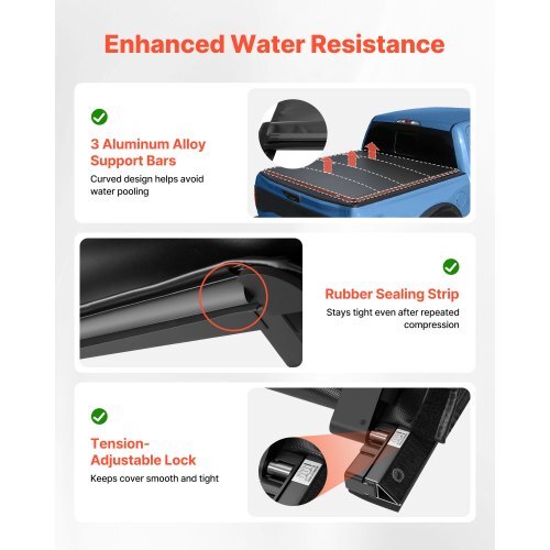 Soft Roll-Up Truck Bed Tonneau Cover, Compatible with 2015-2025 Ford F-150, Fits 5.6 ft (5 ft 7 in/67 in) Bed, Triple-Layer Heavy-Duty PVC Tonneau Cover with Three Aluminum Alloy Support Bars