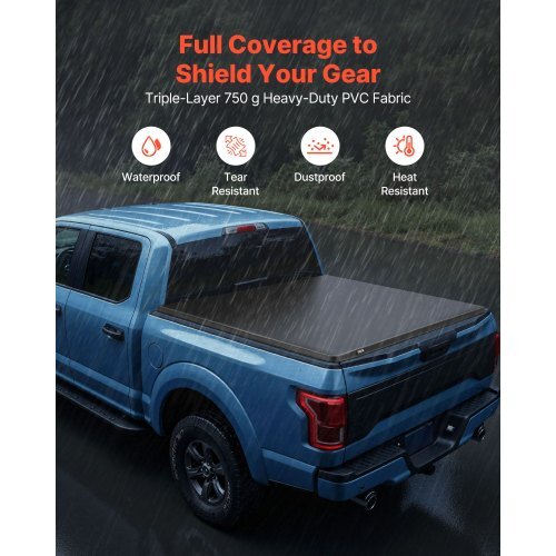 Soft Roll-Up Truck Bed Tonneau Cover, Compatible with 2015-2025 Ford F-150, Fits 5.6 ft (5 ft 7 in/67 in) Bed, Triple-Layer Heavy-Duty PVC Tonneau Cover with Three Aluminum Alloy Support Bars