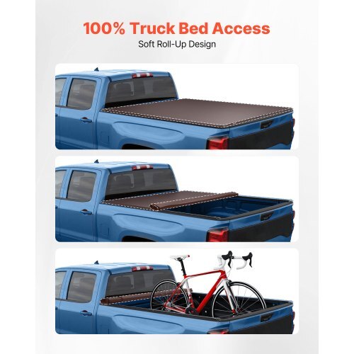 Soft Roll-Up Truck Bed Tonneau Cover, Compatible with 2015-2025 Ford F-150, Fits 5.6 ft (5 ft 7 in/67 in) Bed, Triple-Layer Heavy-Duty PVC Tonneau Cover with Three Aluminum Alloy Support Bars