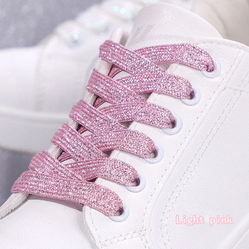 Colorful Flat Shoe laces Fashion Glitter Shoelaces for Athletic Running Sneakers Shoes Boot 1 CM Width Shoelace Strings 20 Color