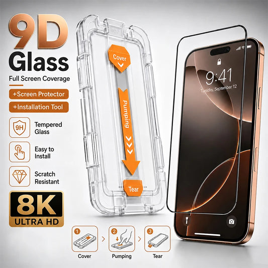 HD Tempered Glass Screen Protector with Installation Tool, Full Coverage Ultra Clear Scratch Resistant Screen Protector, Easy Installation, Compatible with iPhone 18/17/16/15/14/13/12 Pro Max/Pro/Plus/Air