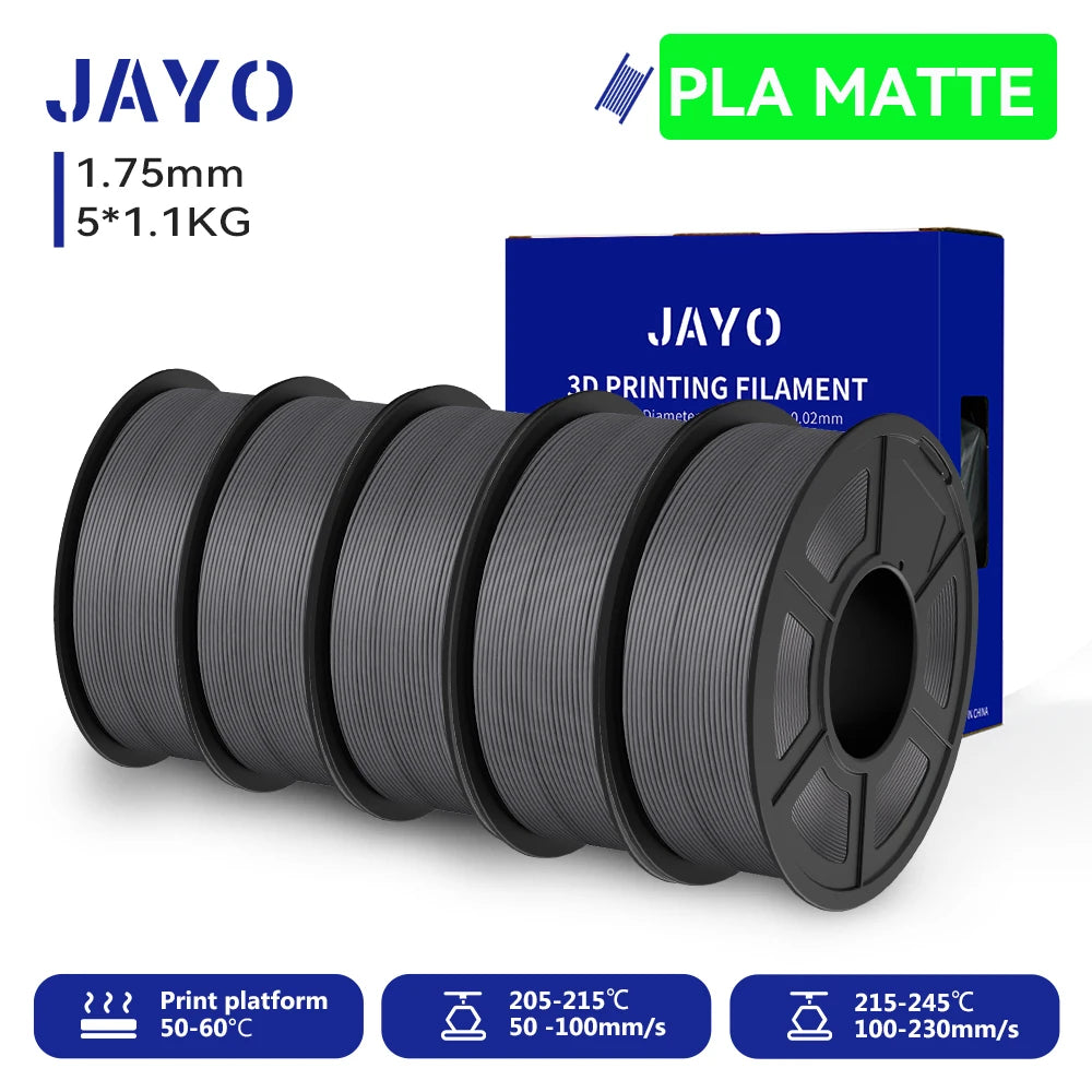 JAYO PLA Matte 3D Printer Filament 1.75mm+/-0.02mm 5/10Rolls 100% No Bubble Non-toxic3D Printing Materials for 3D Printer& Pen