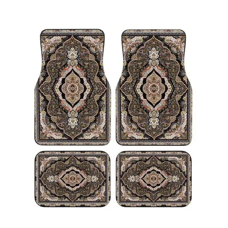Red Bohemian Paisley Print Car Floor Mats 4Pcs Universal Anti-Slip Auto Carpet Interior Accessories For Women Girls Sedan SUV