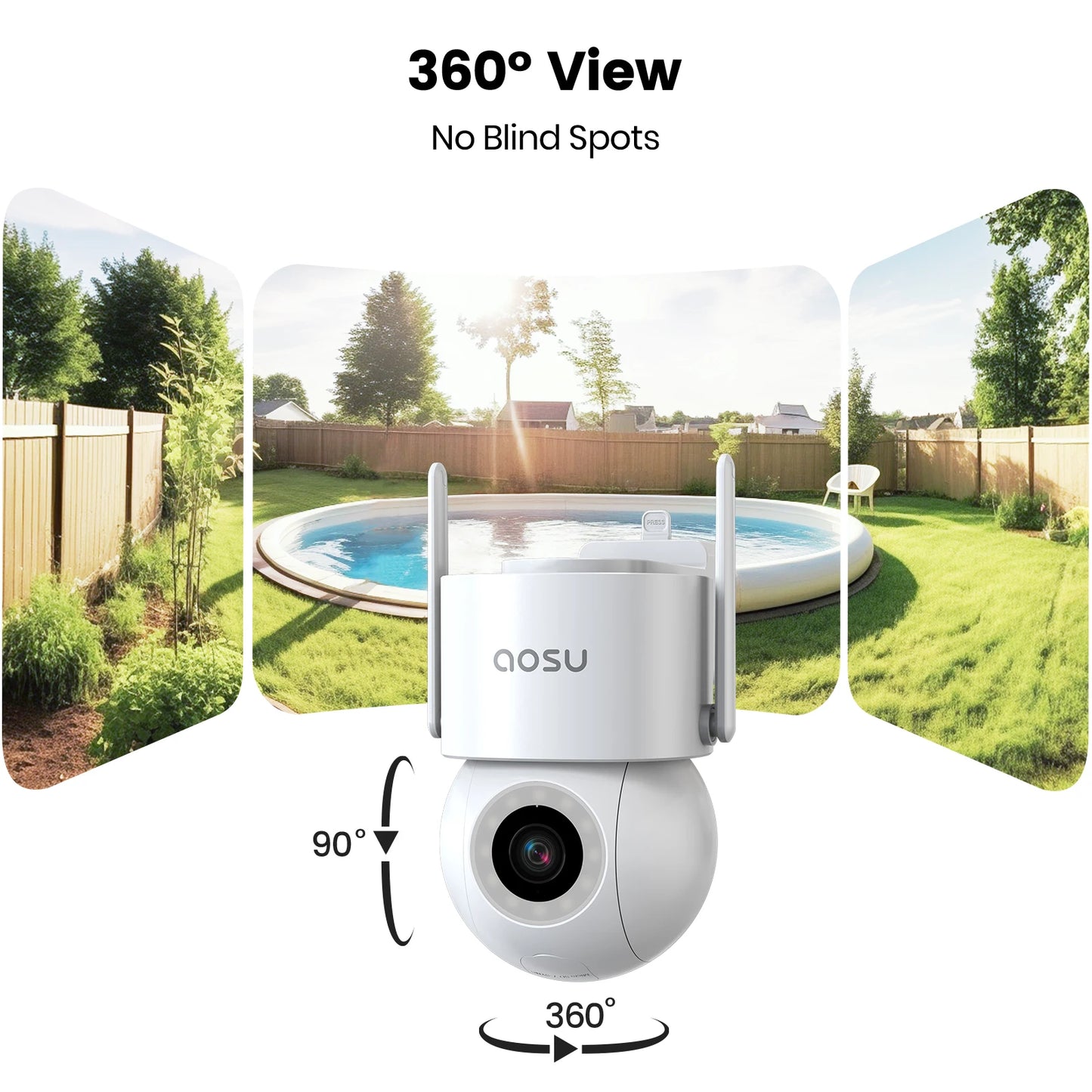AOSU 5MP WiFi Camera Outdoor 360° View PTZ Smart Security Camera Auto Tracking 2-way Audio Wireless CCTV Camera Support Alex