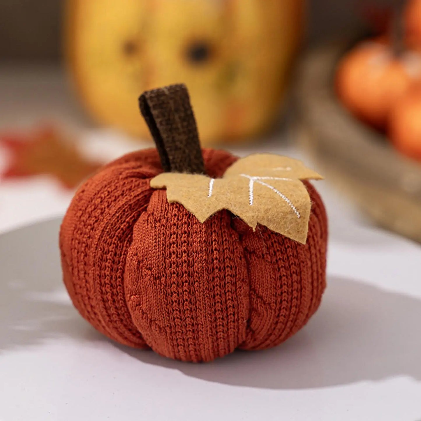 Knit Pumpkin for Autumn Decor Handcrafted Knitted Pumpkin Cozy Warm Soft Decorative Ornaments for Halloween Easter Thanksgiving